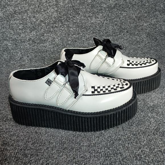 T.U.K Shoes Womens Size 5 White Platform Creepers D-Ring Checkerboard A6803 - Picture 1 of 9